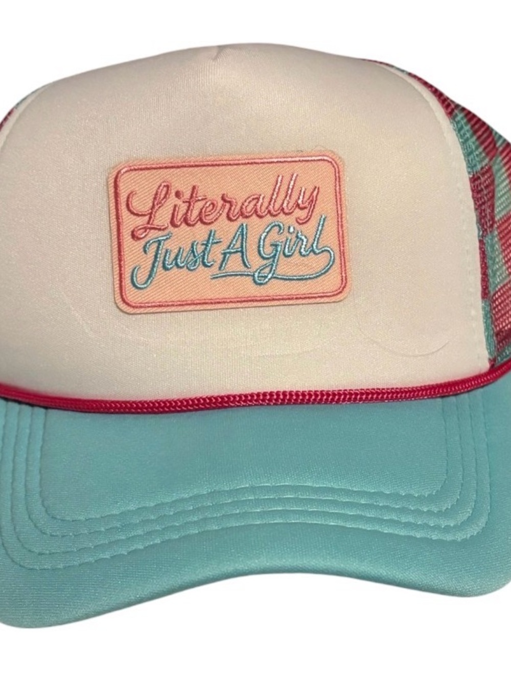 Literally Just A Girl Pink & Turquoise Trucker Hat